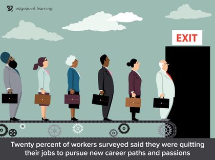 Twenty percent of workers surveyed said they were quitting their jobs to pursue new career paths and passions